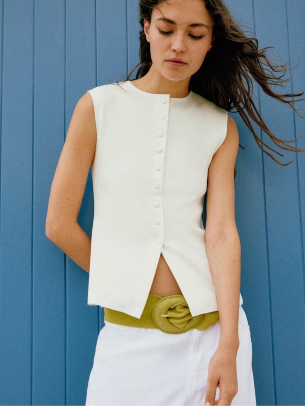 Zara Cream Sleeveless Button-Front Camisole